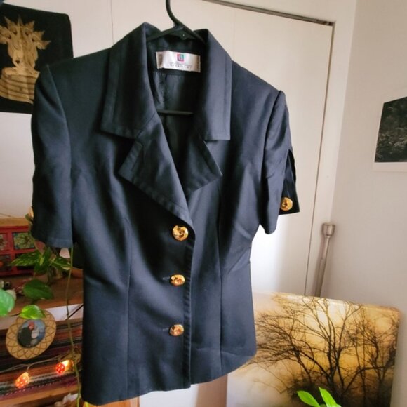 Givenchy vintage short sleeve black blazer golden buttons - Size 4 - Picture 7 of 9